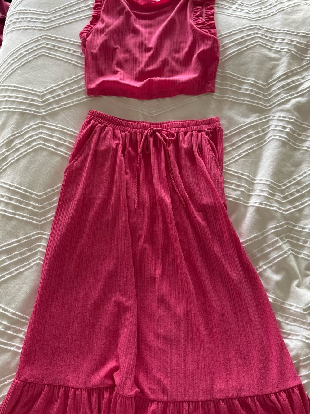 Ces Femme Hot Pink Ribbed Maxi Skirt with Drawstring Waist